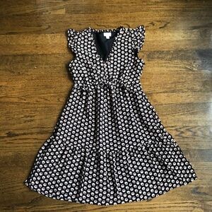 J Crew Lightweight Meshy Cap Sleeve Floral Ruffle  V-Neck Dress with Pockets